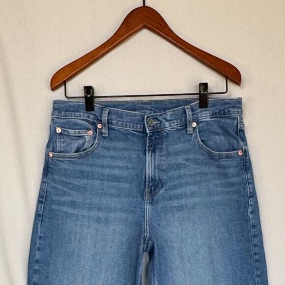 Gap High Stride Wide Leg Light Blue Wash Stretch Denim Jeans Size 14/32 Short - Picture 3 of 16
